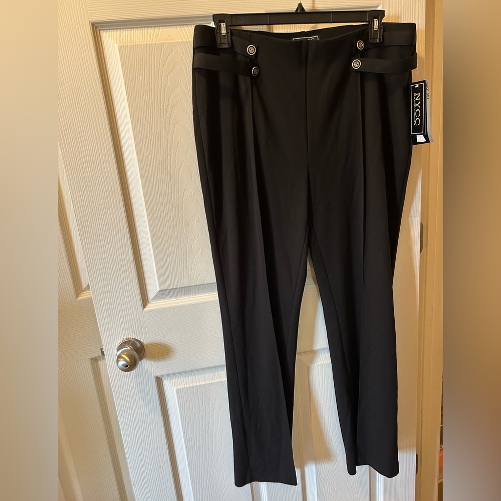 NYCC 16W Black Trousers Pants Slacks Stretchy Boot Cut w/Button Accents NWT